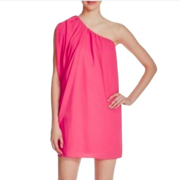 New - Hot PINK Gathered One Shoulder Cocktail Dress - Size 8 - Picture 1 of 9